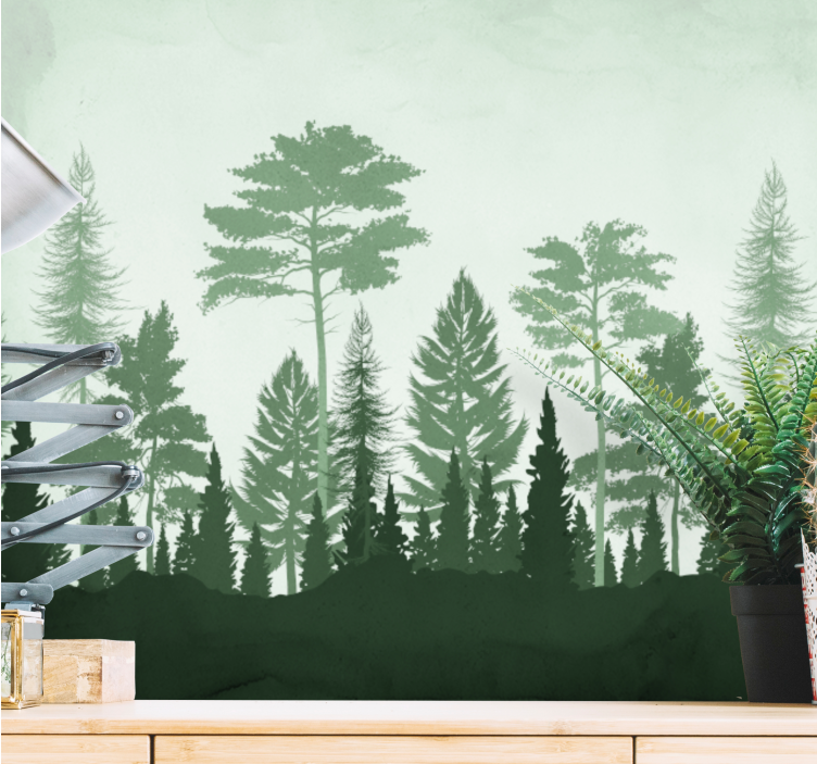 Papel mural bosque bosque verde frondoso - TenVinilo