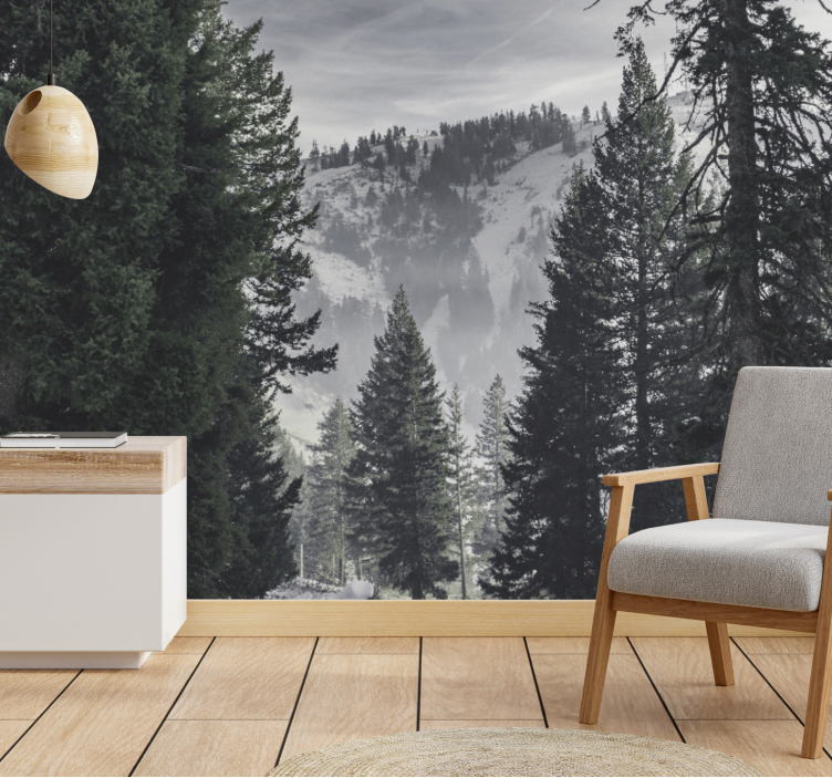 Papel mural bosque escena de pinos nevados - TenVinilo