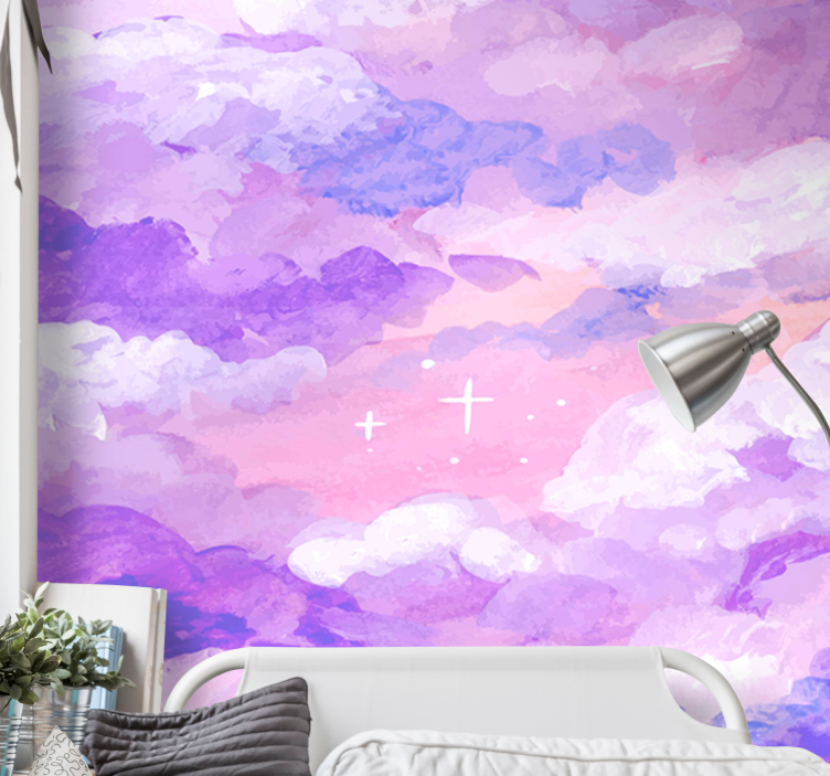 Papel mural cielo nubes moradas suaves - TenVinilo