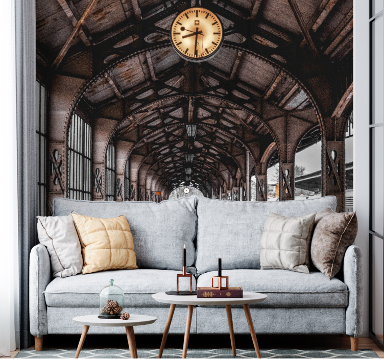 Papel mural ciudades arco de la estación del reloj - TenVinilo