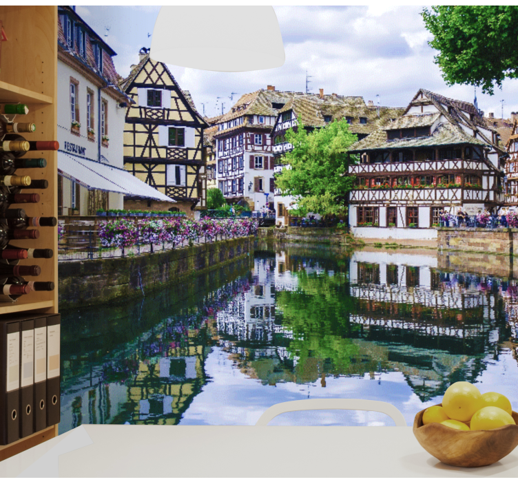 Papel mural ciudades encantador pueblo ribereño - TenVinilo