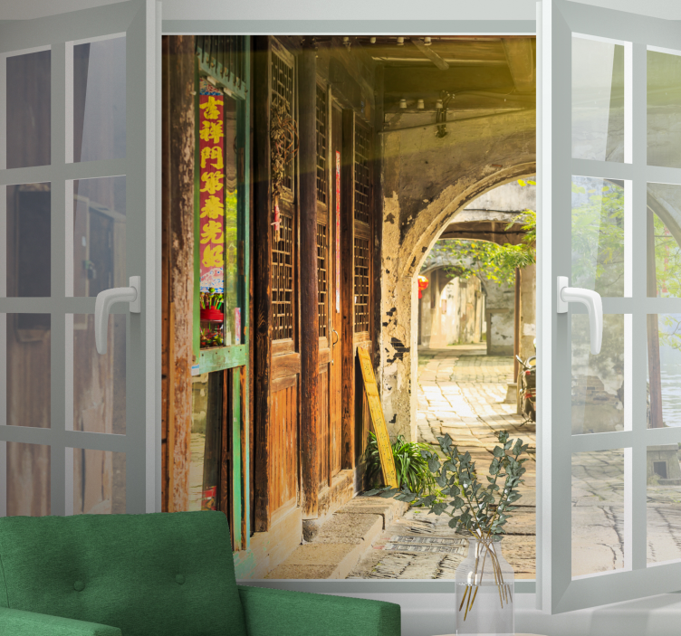 Papel mural ciudades escena encantadora de callejón - TenVinilo