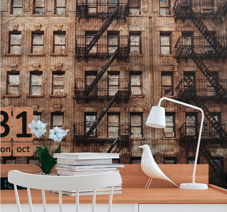 Papel mural ciudades fachada de ladrillo urbano - TenVinilo
