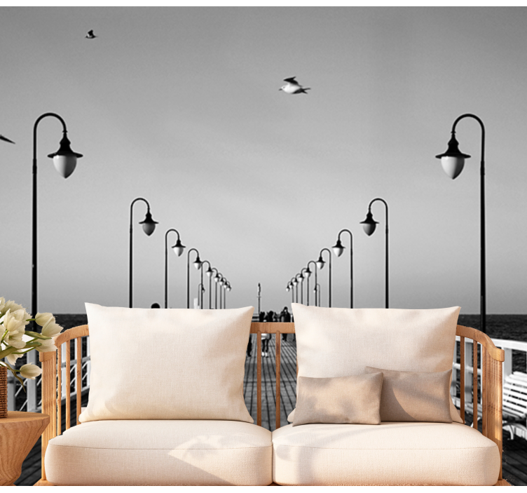 Papel mural ciudades paseo por el muelle junto al mar - TenVinilo