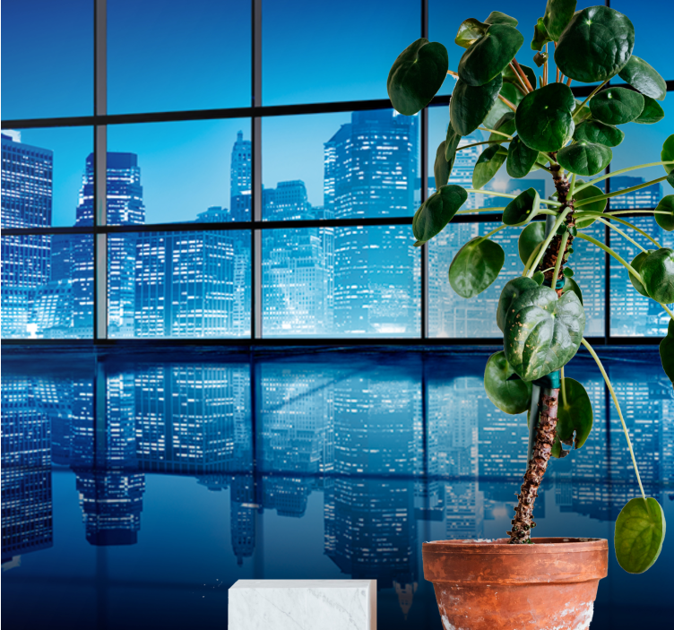 Papel mural ciudades reflejo de paisaje urbano - TenVinilo
