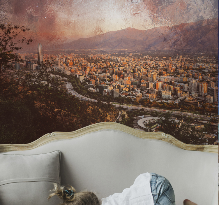 Papel mural ciudades santiago al atardecer - TenVinilo