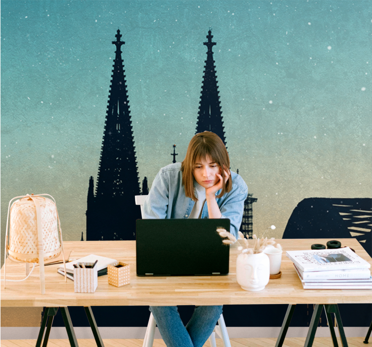 Papel mural ciudades siluetas de torres de catedral - TenVinilo