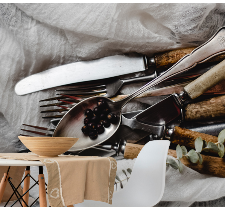 Papel mural cocina conjunto de utensilios antiguos - TenVinilo