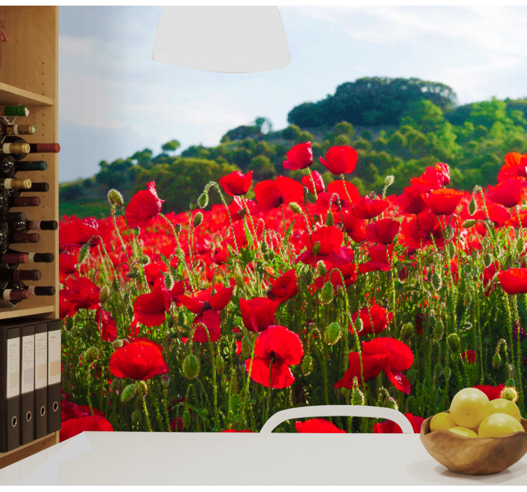 Papel mural de amapolas campo de amapolas rojas - TenVinilo