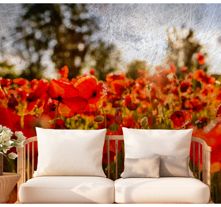 Papel mural de amapolas campo de flores de amapola - TenVinilo