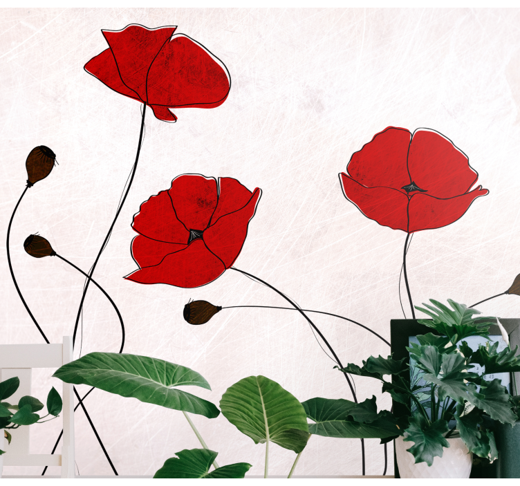 Papel mural de amapolas elegancia floral roja - TenVinilo