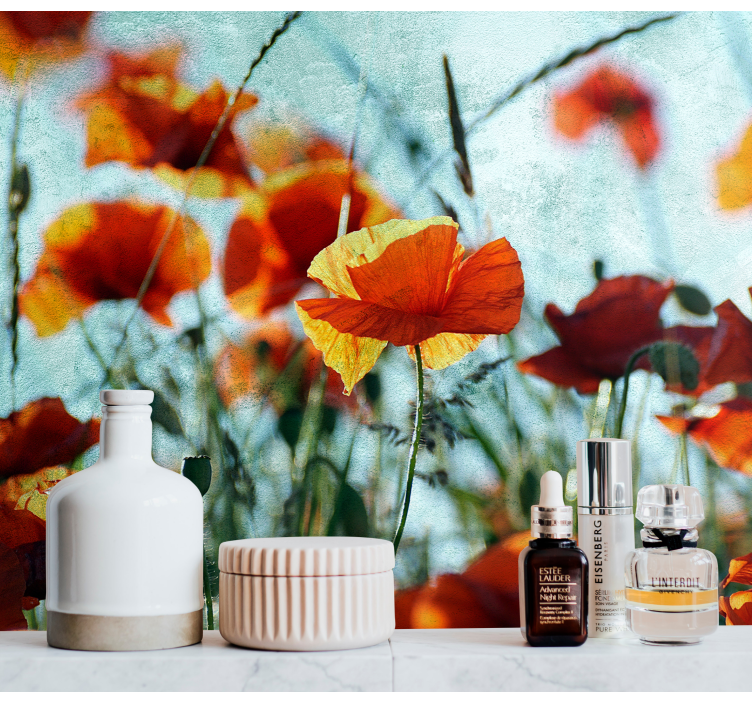 Papel mural de amapolas flores de amapola vibrantes - TenVinilo