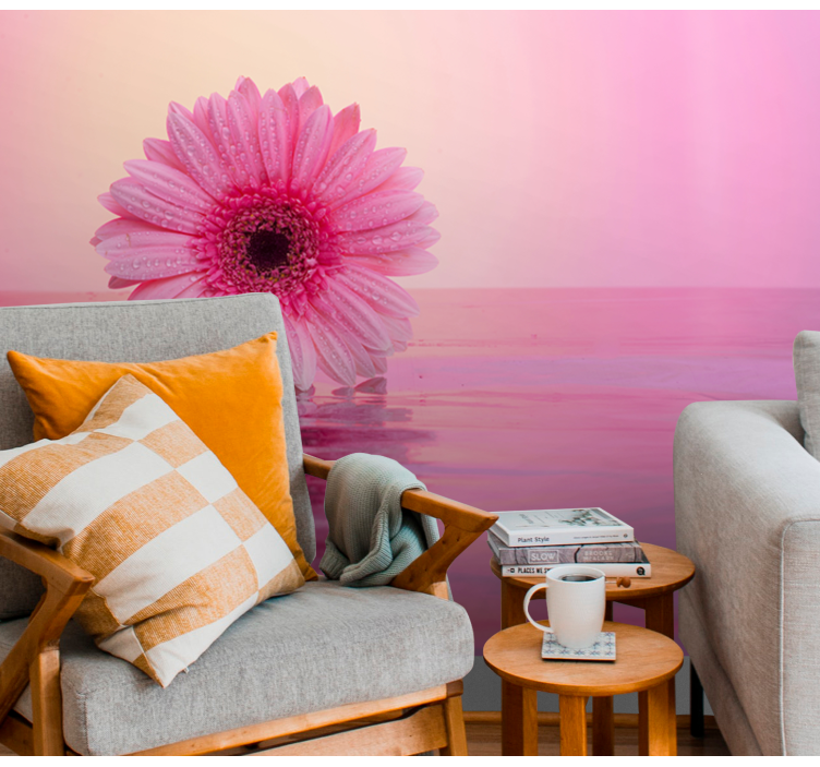 Papel mural de amapolas reflejo de flor rosa - TenVinilo