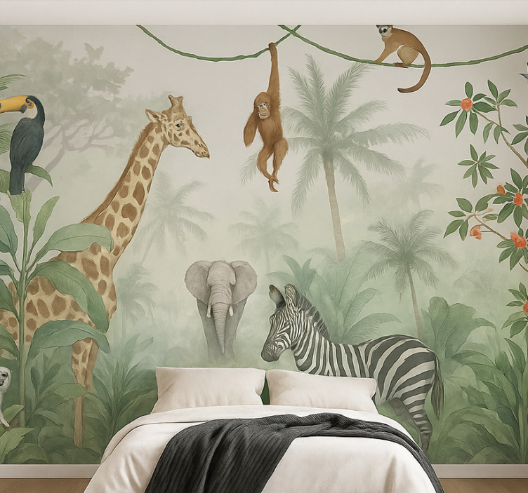 Papel mural dormitorio juvenil elegantes animales de safari - TenVinilo