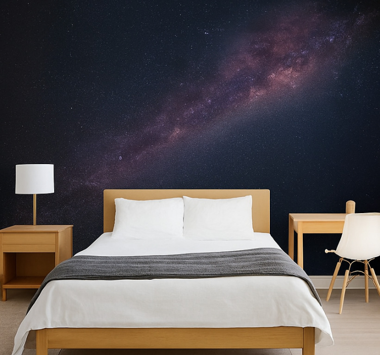 Papel mural dormitorio juvenil galaxia con estrellas - TenVinilo