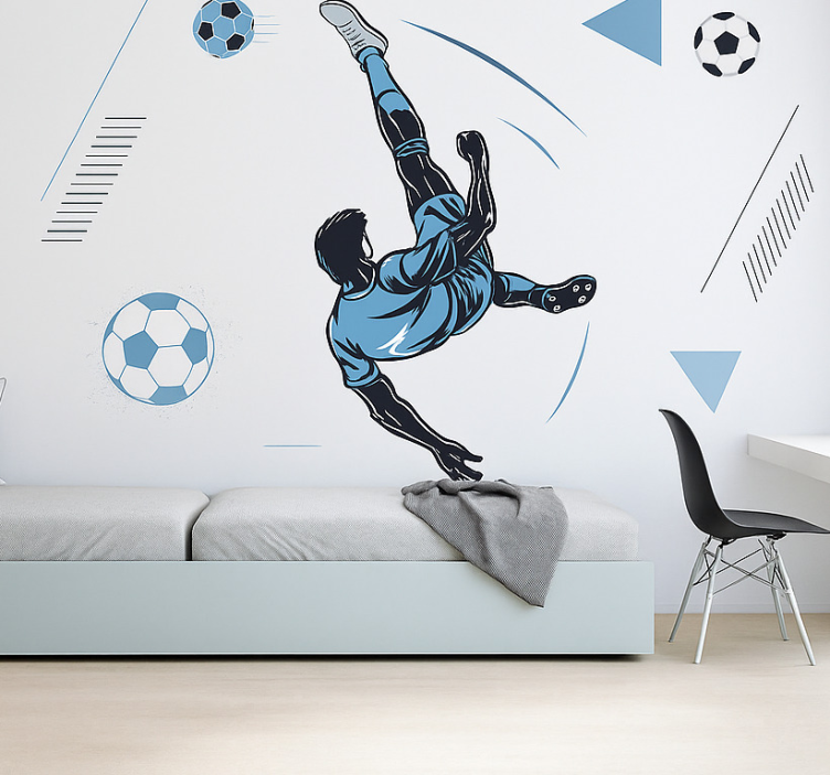 Papel mural dormitorio juvenil jugador azul disparando - TenVinilo