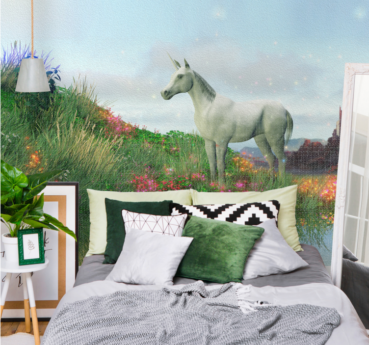 Papel mural fantasía paisaje de unicornios majestuosos - TenVinilo