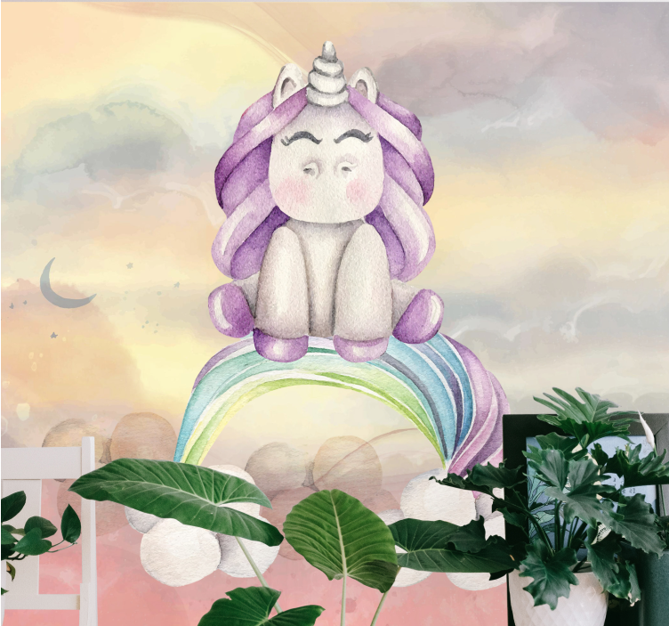 Papel mural fantasía unicornio lindo arcoíris - TenVinilo