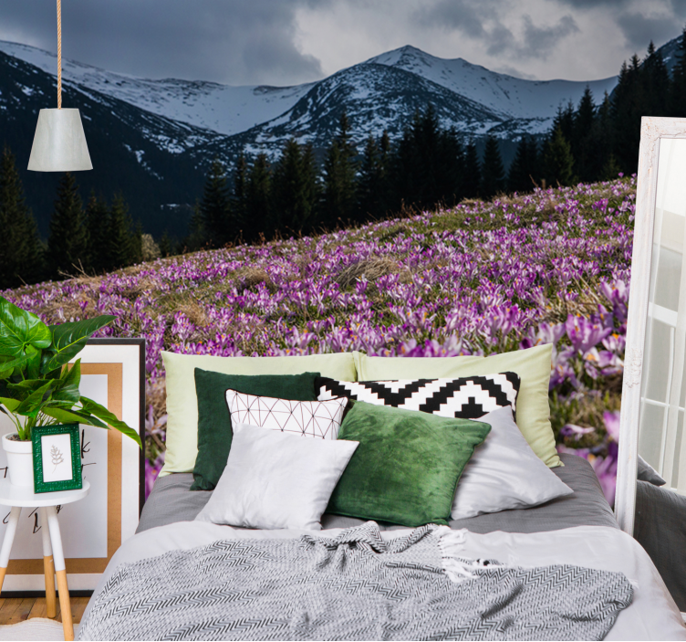 Papel mural flores campo de flores de crocus - TenVinilo