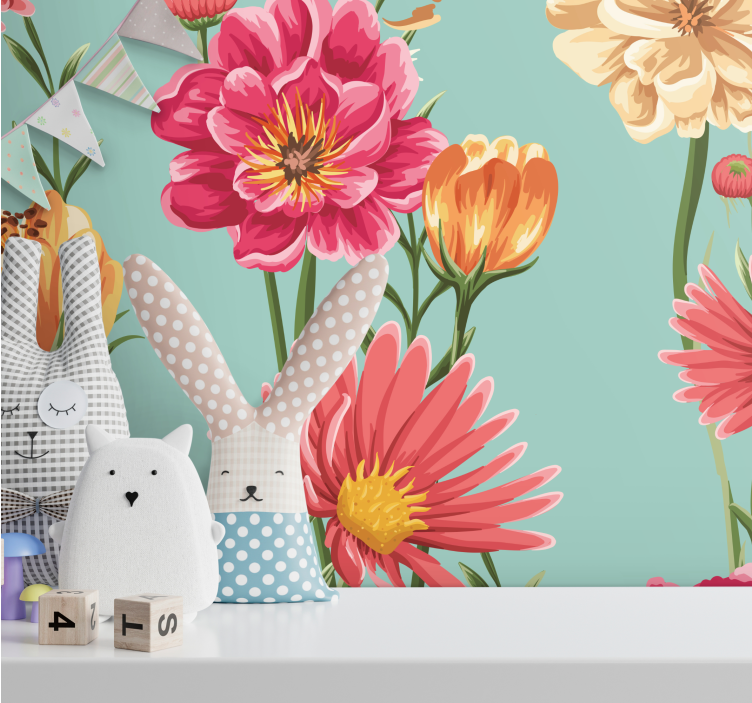 Papel mural flores composición de flores coloridas - TenVinilo