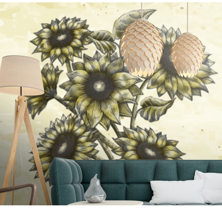 Papel mural flores composición floral de girasoles - TenVinilo