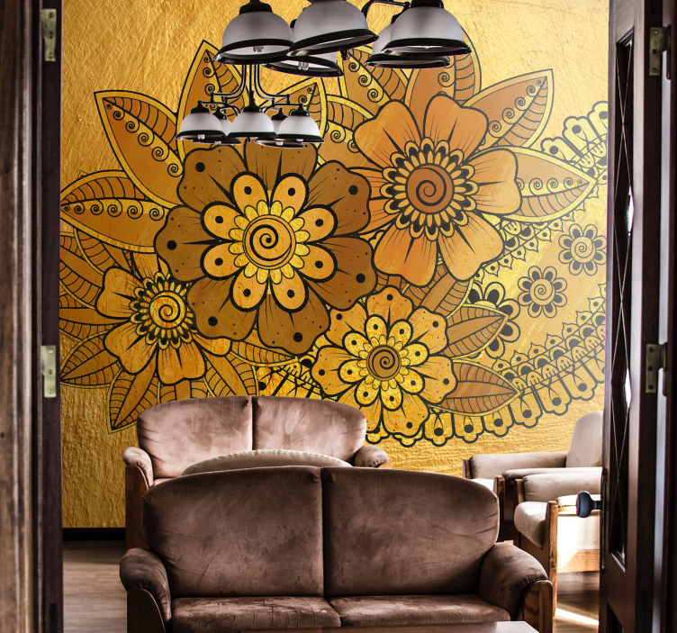 Papel mural flores diseño floral amarillo - TenVinilo