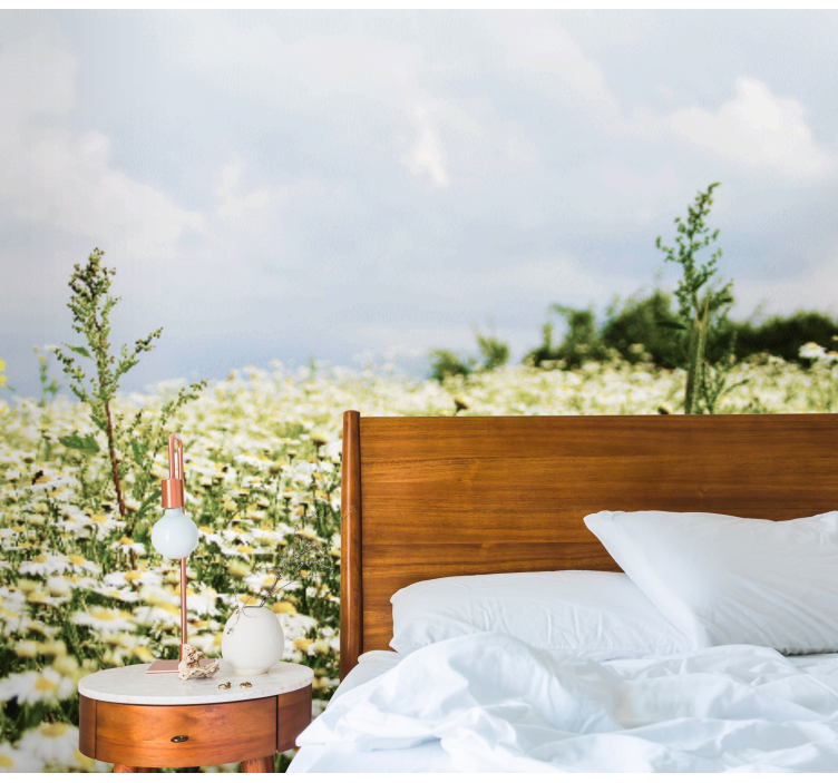 Papel mural flores escena de campo de margaritas - TenVinilo