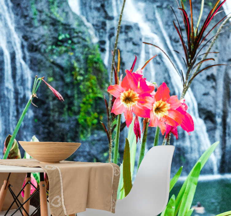 Papel mural flores flores tropicales rosas - TenVinilo