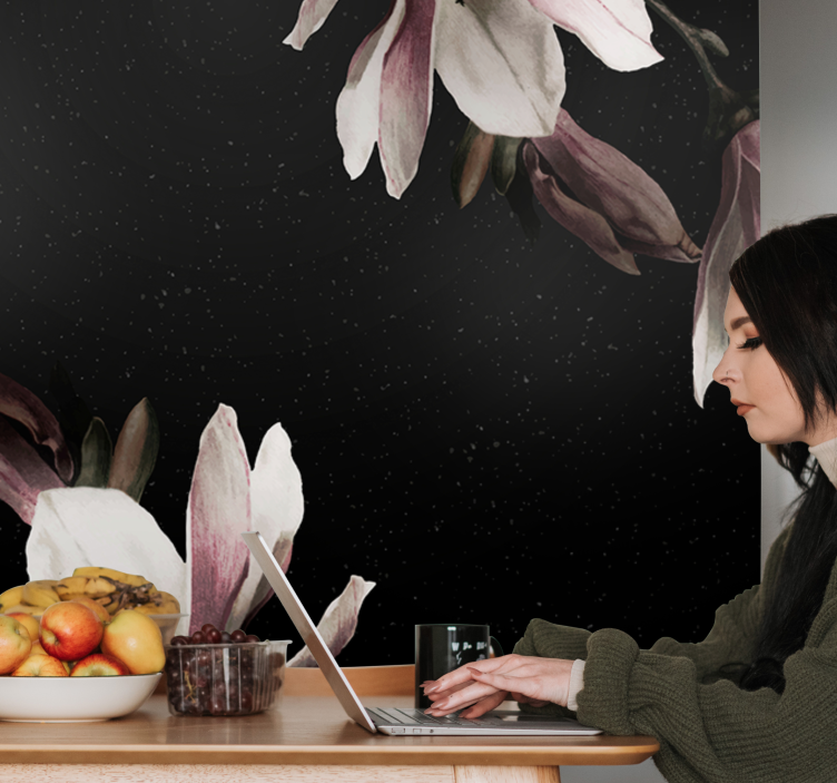 Papel mural flores patrón floral de magnolia - TenVinilo