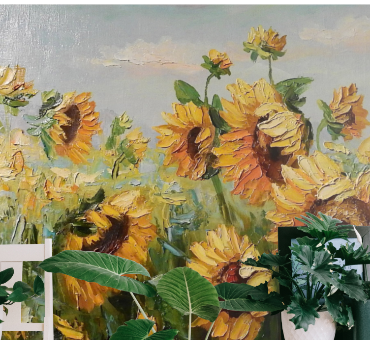 Papel mural flores pradera de girasoles - TenVinilo