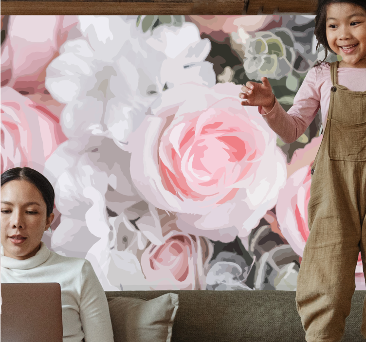 Papel mural flores rosas rosadas románticas - TenVinilo
