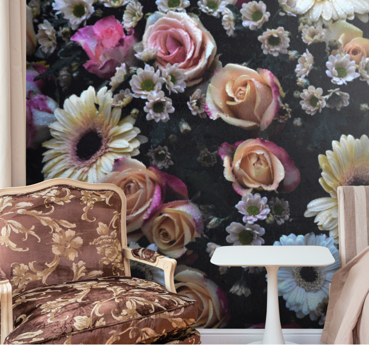 Papel mural flores rosas y margaritas - TenVinilo