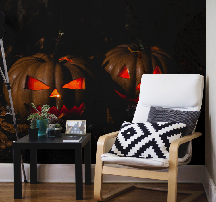 Papel mural Halloween caras de calabaza brillantes - TenVinilo