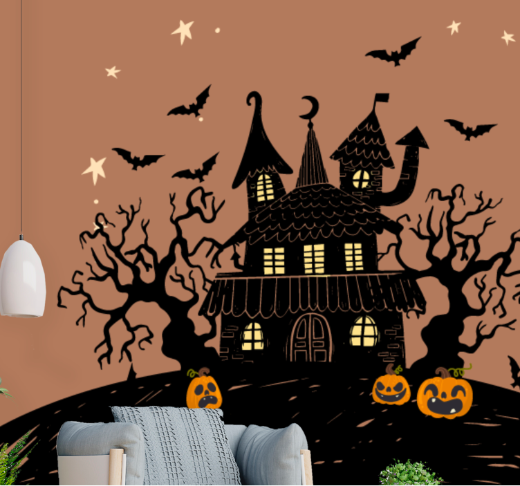 Papel mural halloween castillo de calabazas encantado - TenVinilo