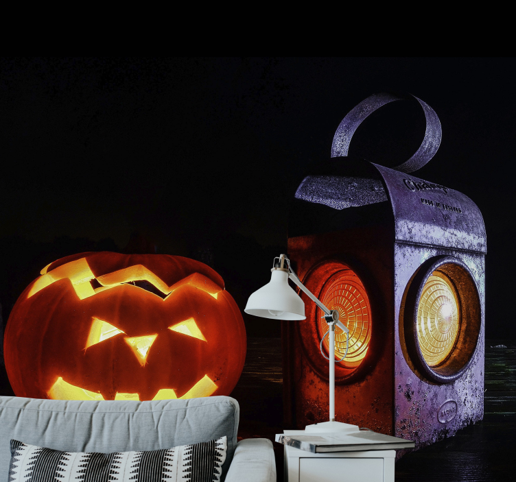 Papel mural halloween linterna jack-o'-lantern - TenVinilo