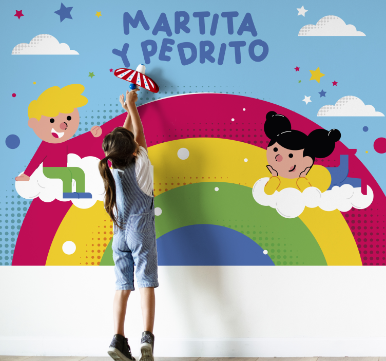 Papel mural infantil amigos de la infancia jugando - TenVinilo