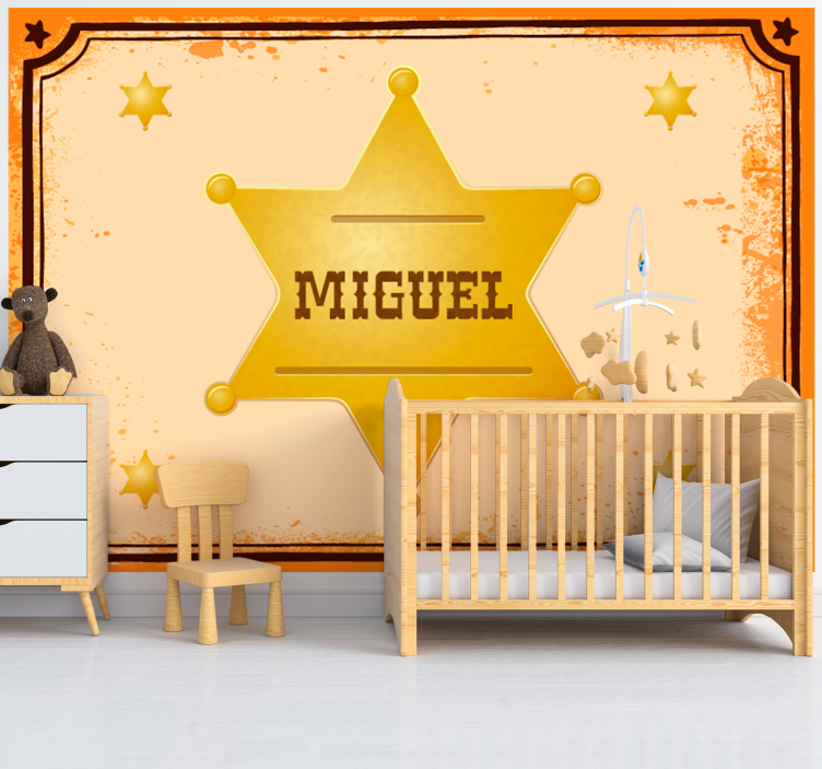 Papel mural infantil estrella de sheriff personalizada - TenVinilo