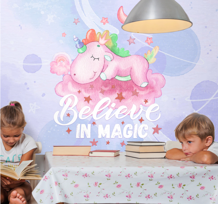 Papel mural infantil nube de sueños de unicornio - TenVinilo