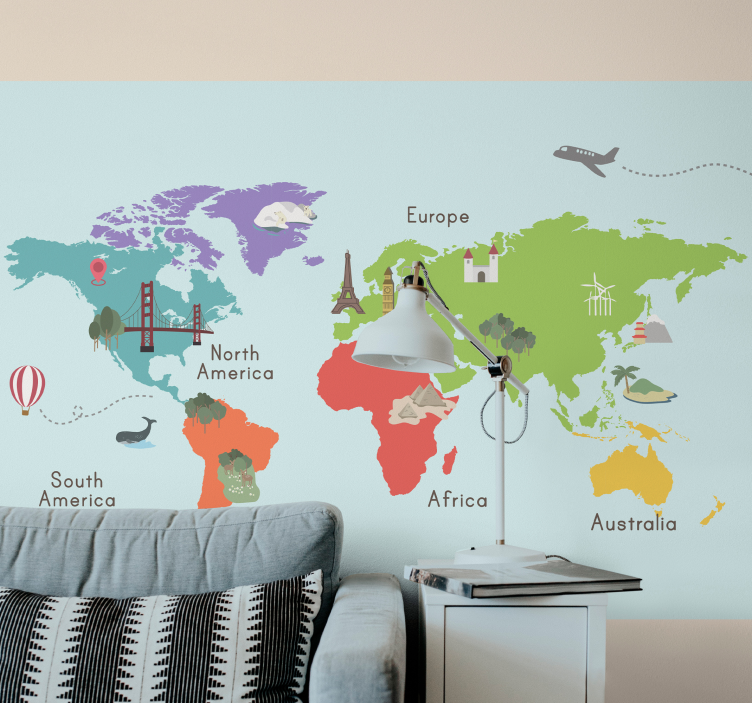 Papel mural mapamundi ilustración de mapa mundial - TenVinilo