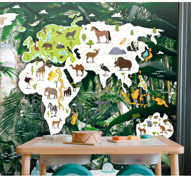 Papel mural mapamundi mapa de animales - TenVinilo