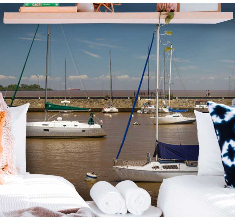 Papel mural mar veleros en el puerto - TenVinilo