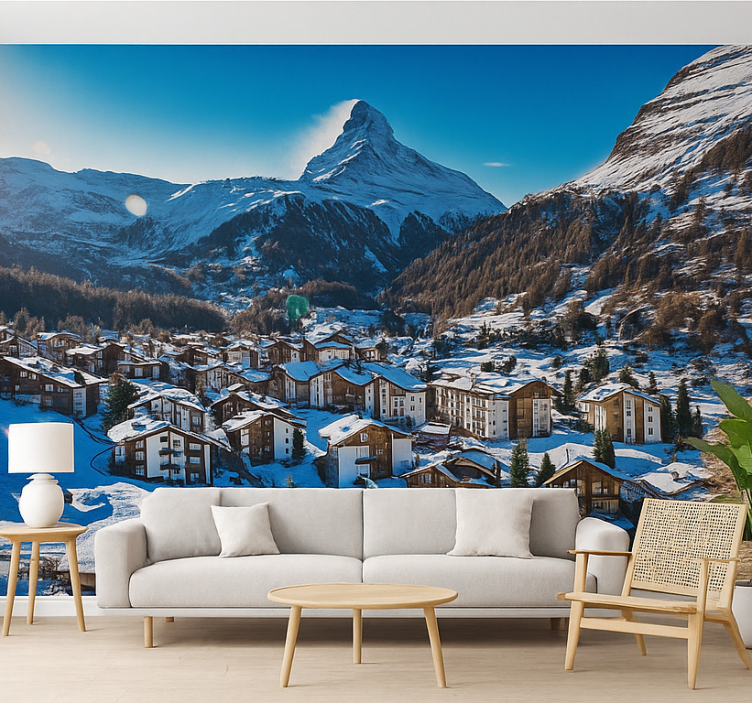 Papel mural montaña lago oeschinen, suiza - TenVinilo