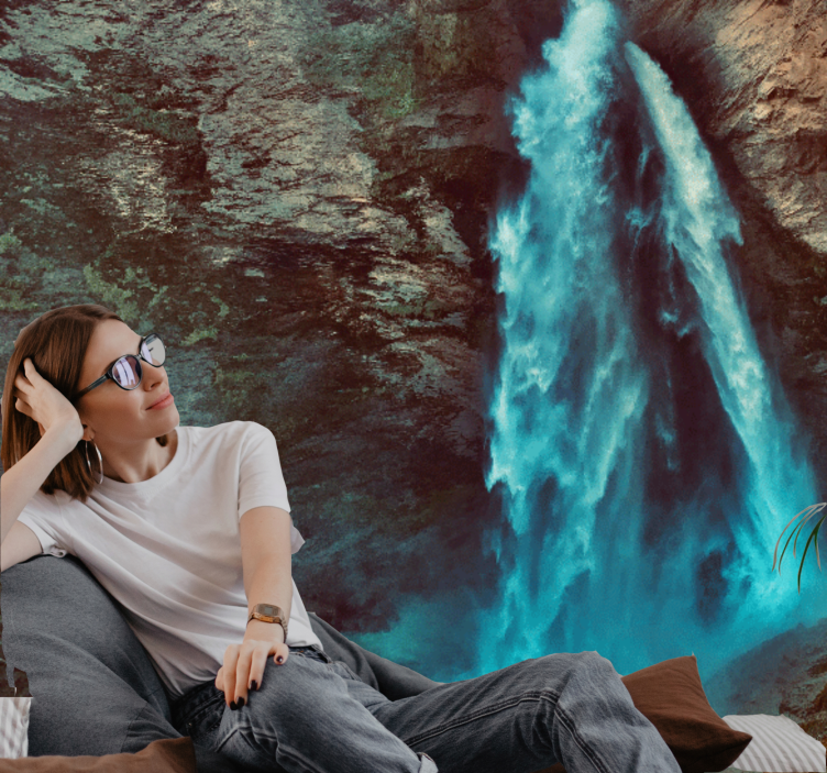 Papel mural montaña perspectiva de gran cascada - TenVinilo