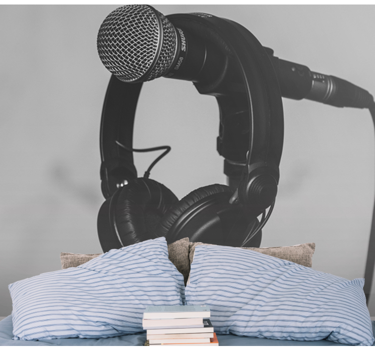 Papel mural música micrófono y auriculares - TenVinilo