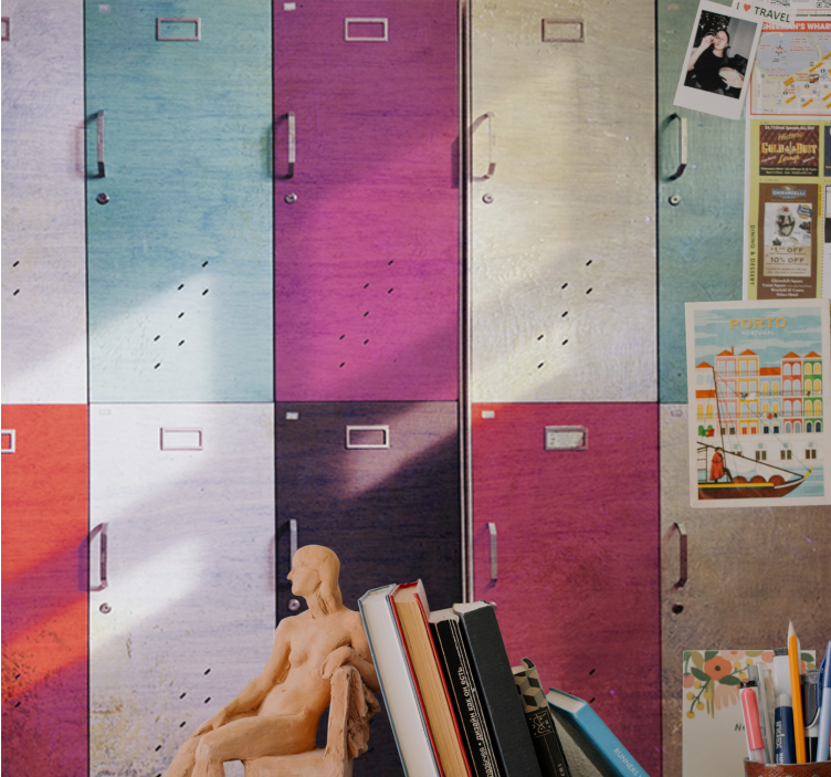 Papel mural música puertas de taquillas coloridas - TenVinilo