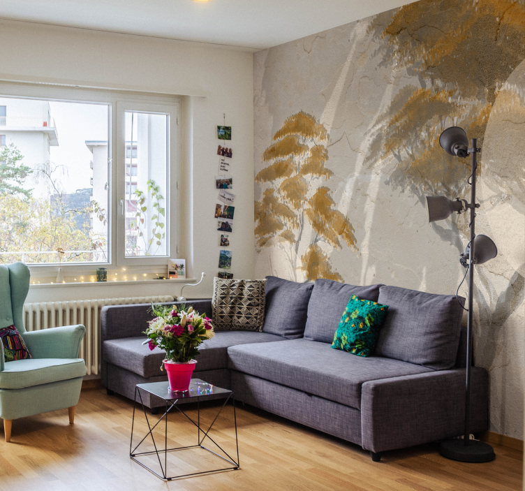 Papel mural salón elegantes siluetas de árboles - TenVinilo