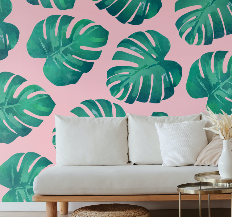 Papel mural naturaleza estampado de hojas tropicales - TenVinilo