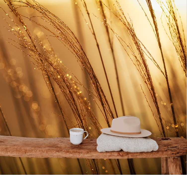 Papel mural naturaleza hierba dorada suave - TenVinilo