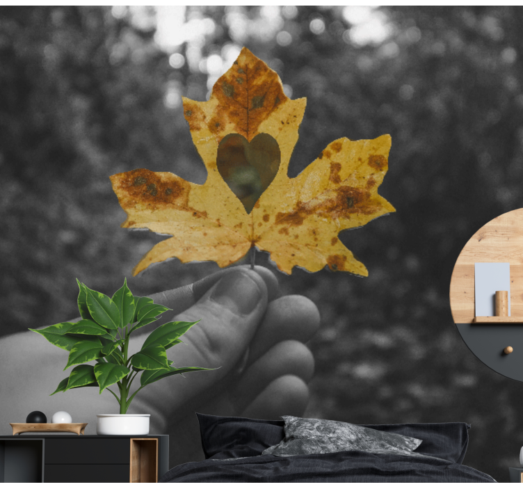 Papel mural naturaleza hoja en forma de corazón - TenVinilo