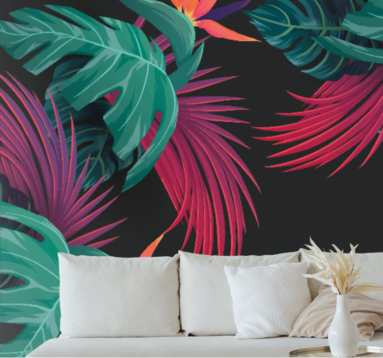 Papel mural naturaleza ramillete de hojas tropicales - TenVinilo